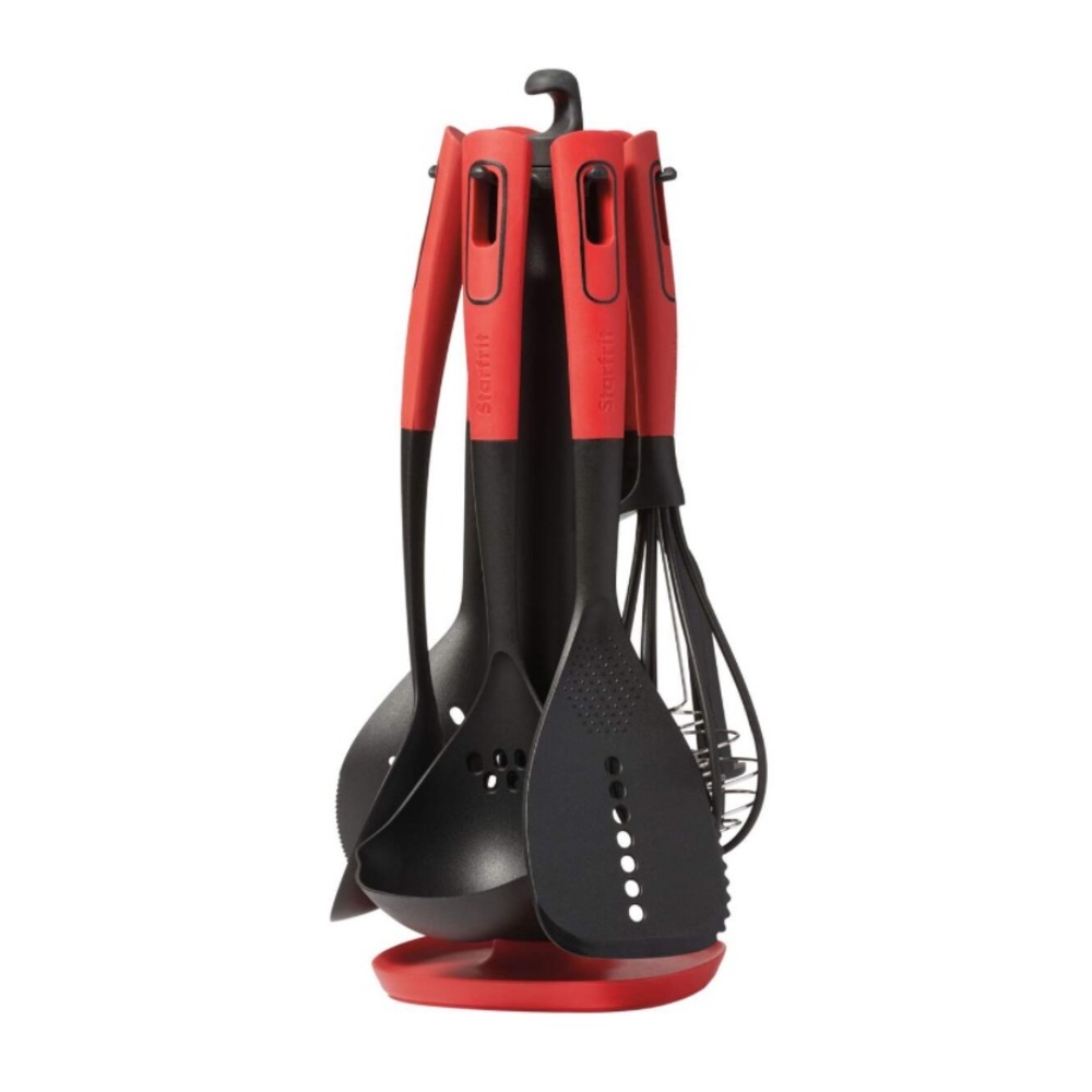 NEW Starfrit Mixed Kitchen Utensil Set with Nylon Head & Swivel Holder